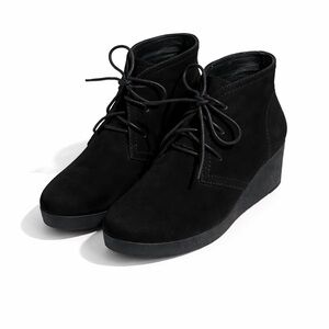 Black Suede Platform Wedge Ankle Boots | Genuine Leather